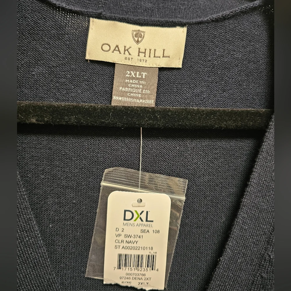 Oak Hill Men’s Knit Sweater Vest Navy Blue Button Front Size 2XLT Big & Tall NWT
